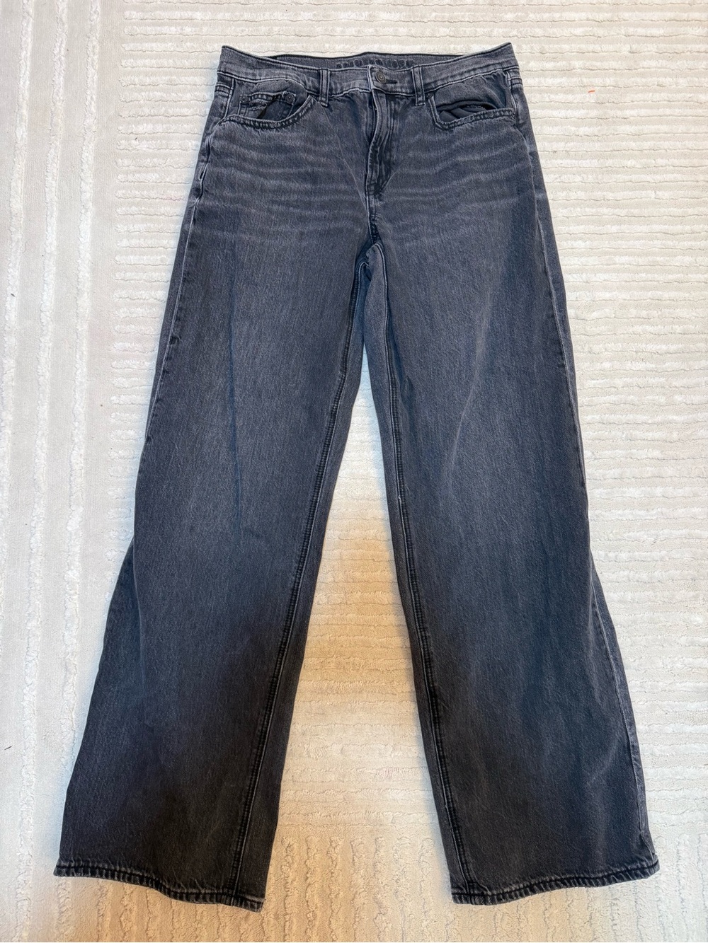 American Eagle Strigid Super High Rise Baggy Wide Leg Jeans 6 Regular Black